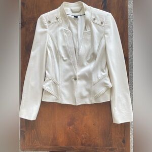 WHBM tailored fit cream military-style blazer silver button stretch lined knit 8